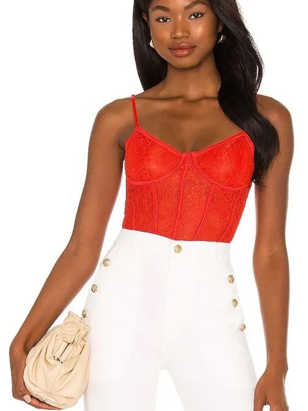 AFRM Red Lace Bustier Cami with Adjustable Straps